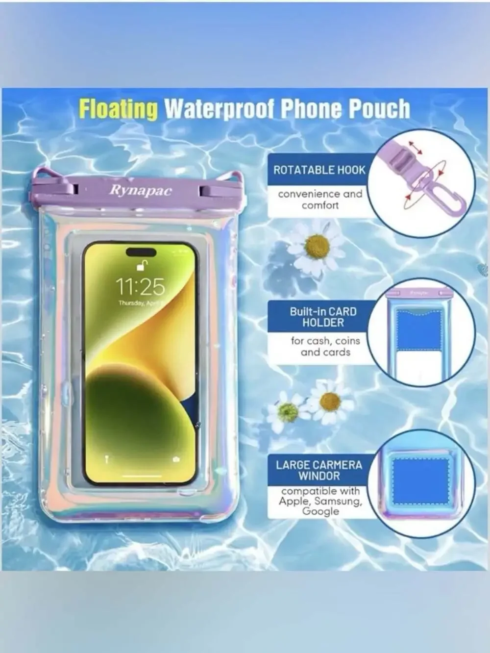 Waterproof Phone Pouch Floating, IPX8 Underwater Cellphone Holder With Lanyard